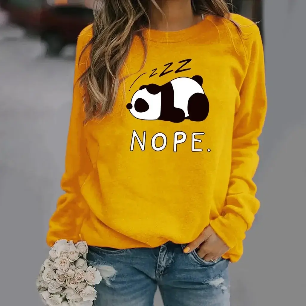 Green Long Sleeve Round Neck Snoo Nope Women Sweatshirt - Image 21