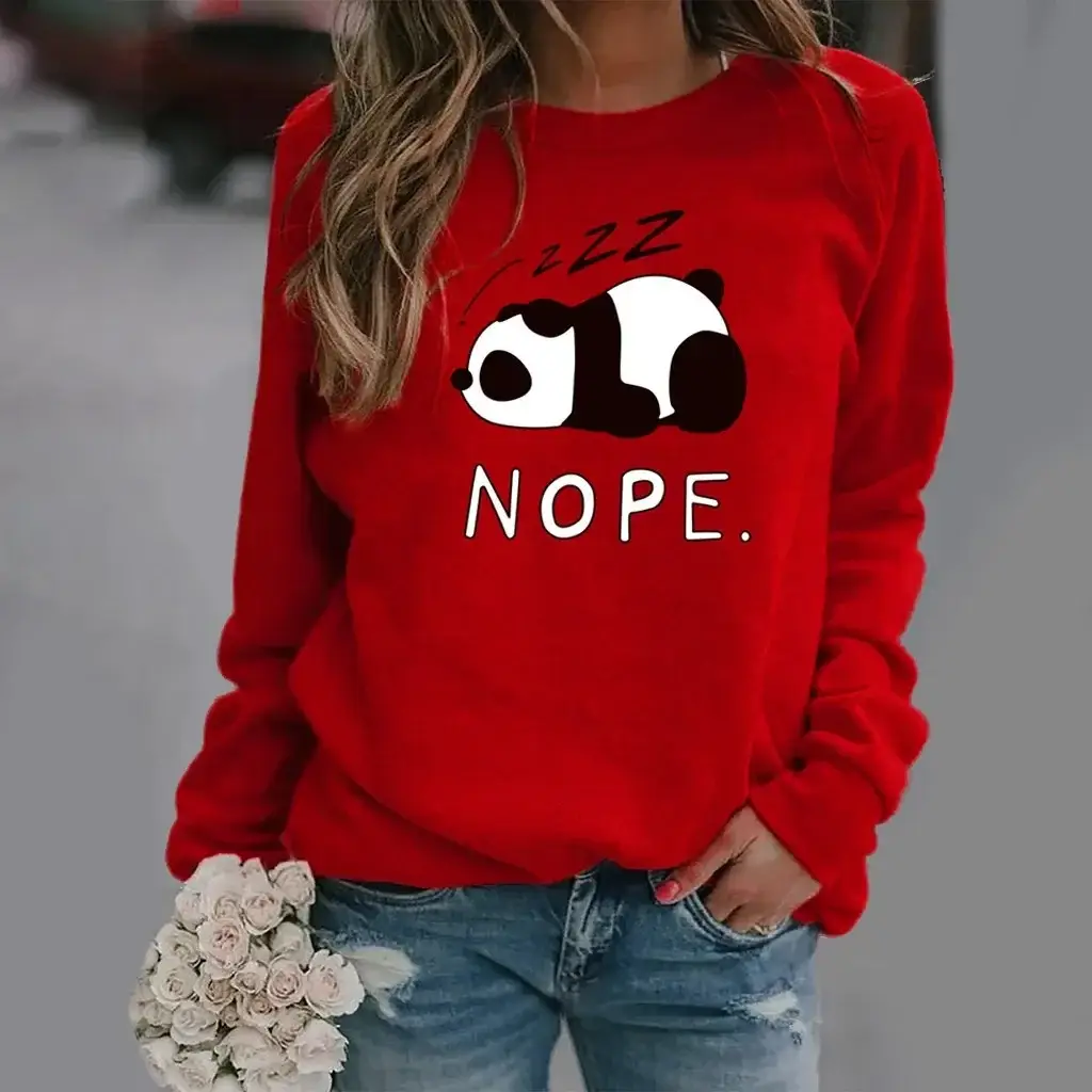 Green Long Sleeve Round Neck Snoo Nope Women Sweatshirt - Image 26