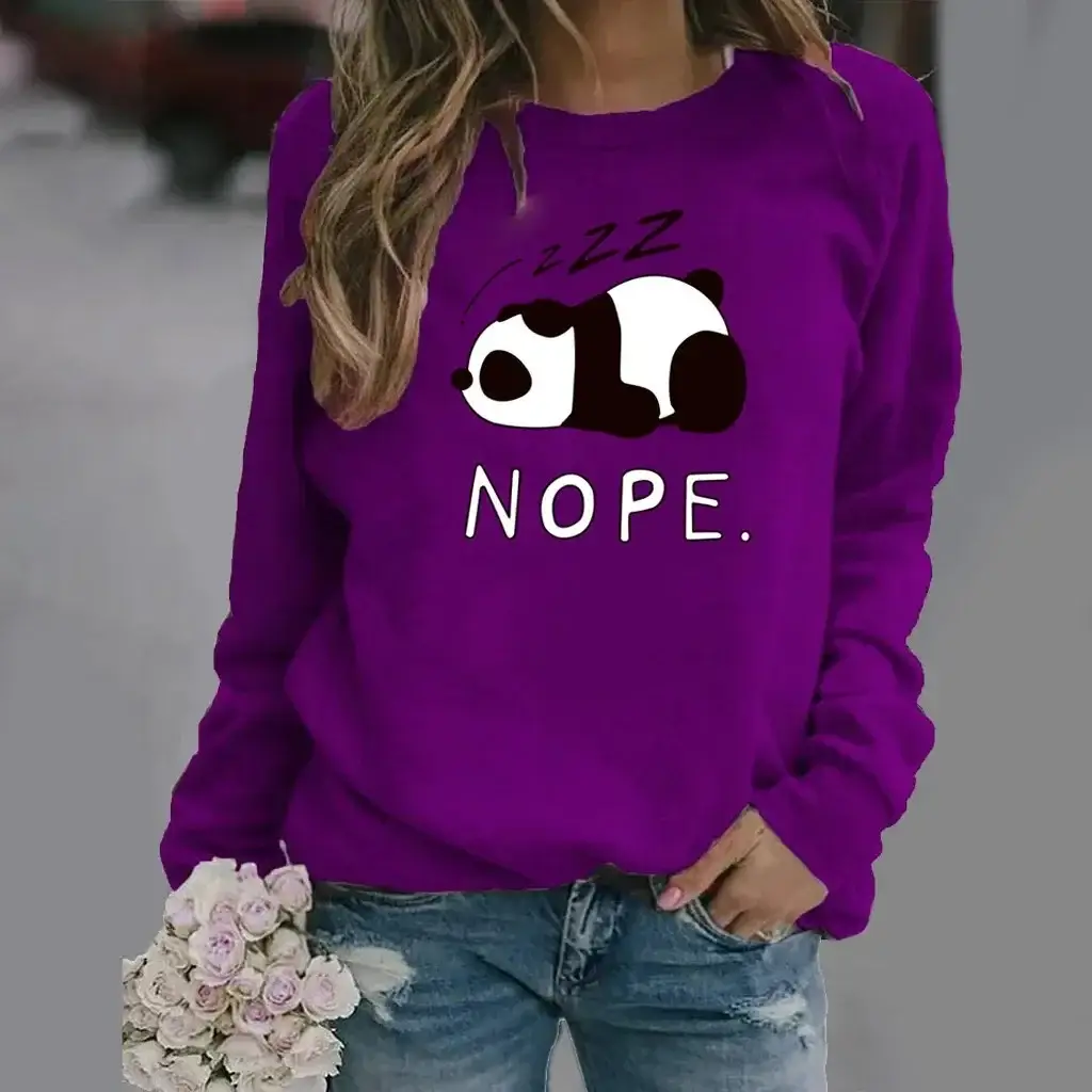 Green Long Sleeve Round Neck Snoo Nope Women Sweatshirt - Image 36