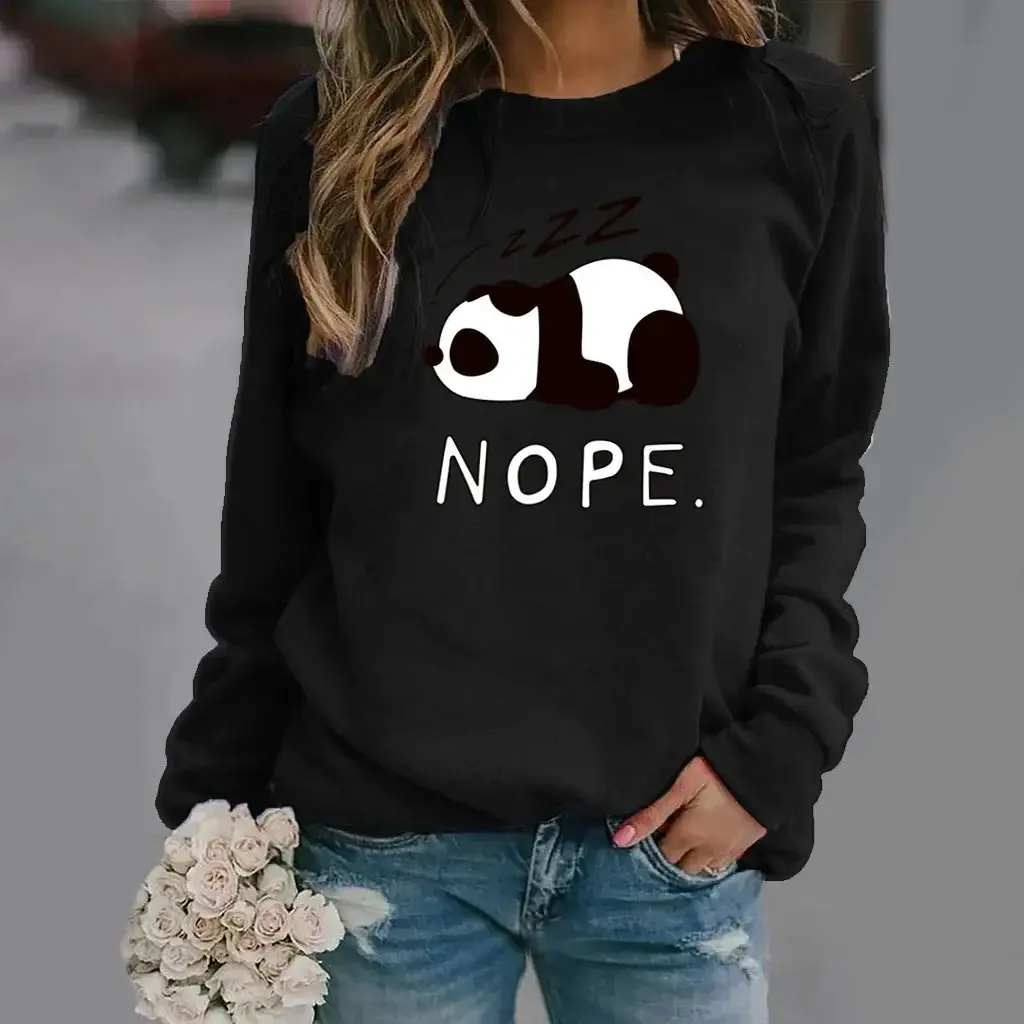 Green Long Sleeve Round Neck Snoo Nope Women Sweatshirt - Image 54
