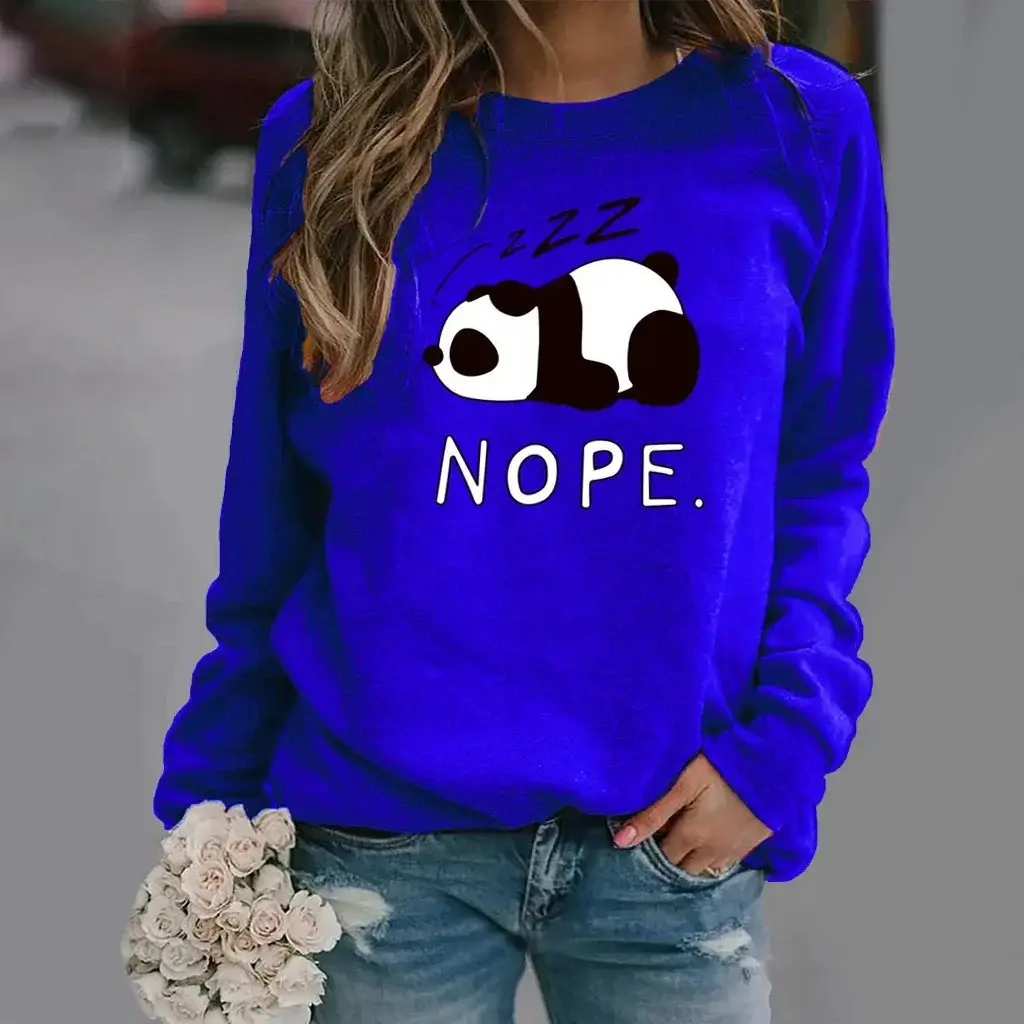 Green Long Sleeve Round Neck Snoo Nope Women Sweatshirt - Image 57