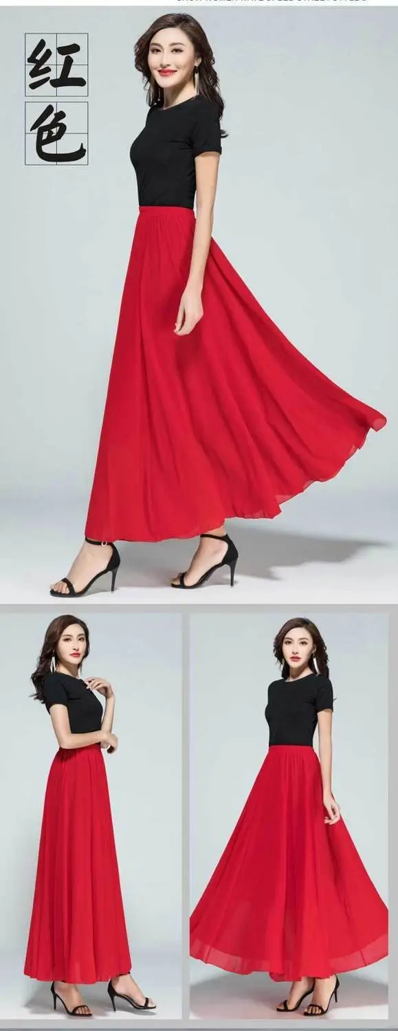 Women's White Chiffon High Waist Skirt Summer Dress — feature 1