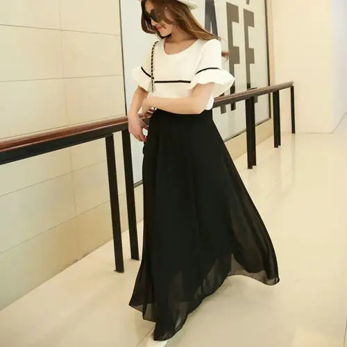 Women's White Chiffon High Waist Skirt Summer Dress - Image 2