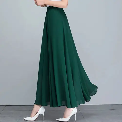 Women's White Chiffon High Waist Skirt Summer Dress - Image 4