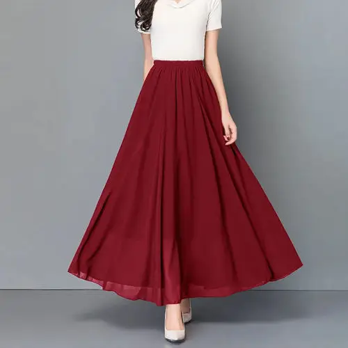 Women's White Chiffon High Waist Skirt Summer Dress - Image 5