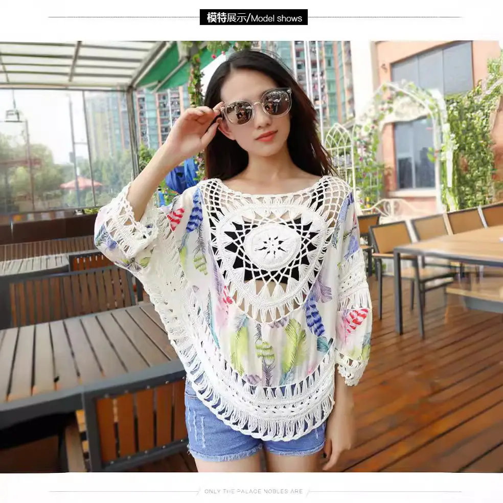 Women's Hand-Knitted Linen Beach Blouse with Hollow Out Design - Image 8