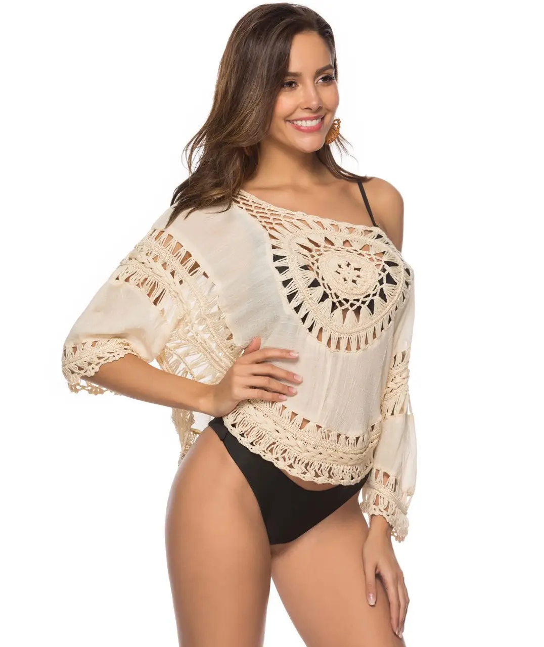 Women's Hand-Knitted Linen Beach Blouse with Hollow Out Design — feature 19