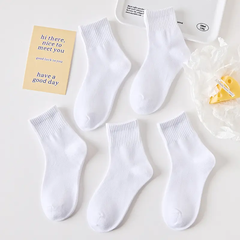 White Mid-Calf Socks for Boys Girls Students Winter Spring Autumn - Image 4