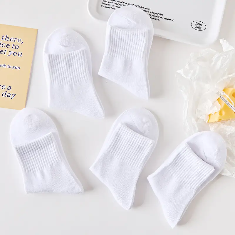 White Mid-Calf Socks for Boys Girls Students Winter Spring Autumn - Image 5