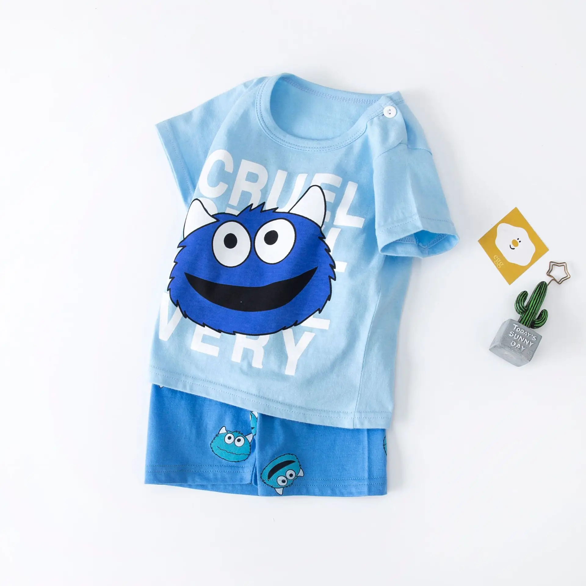 Children's Fish Print Cotton Shorts Suit Summer Pajamas