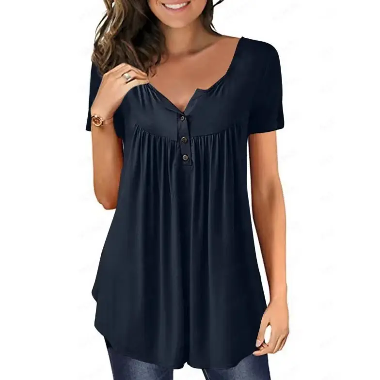 Women White Button Loose Top Summer Top