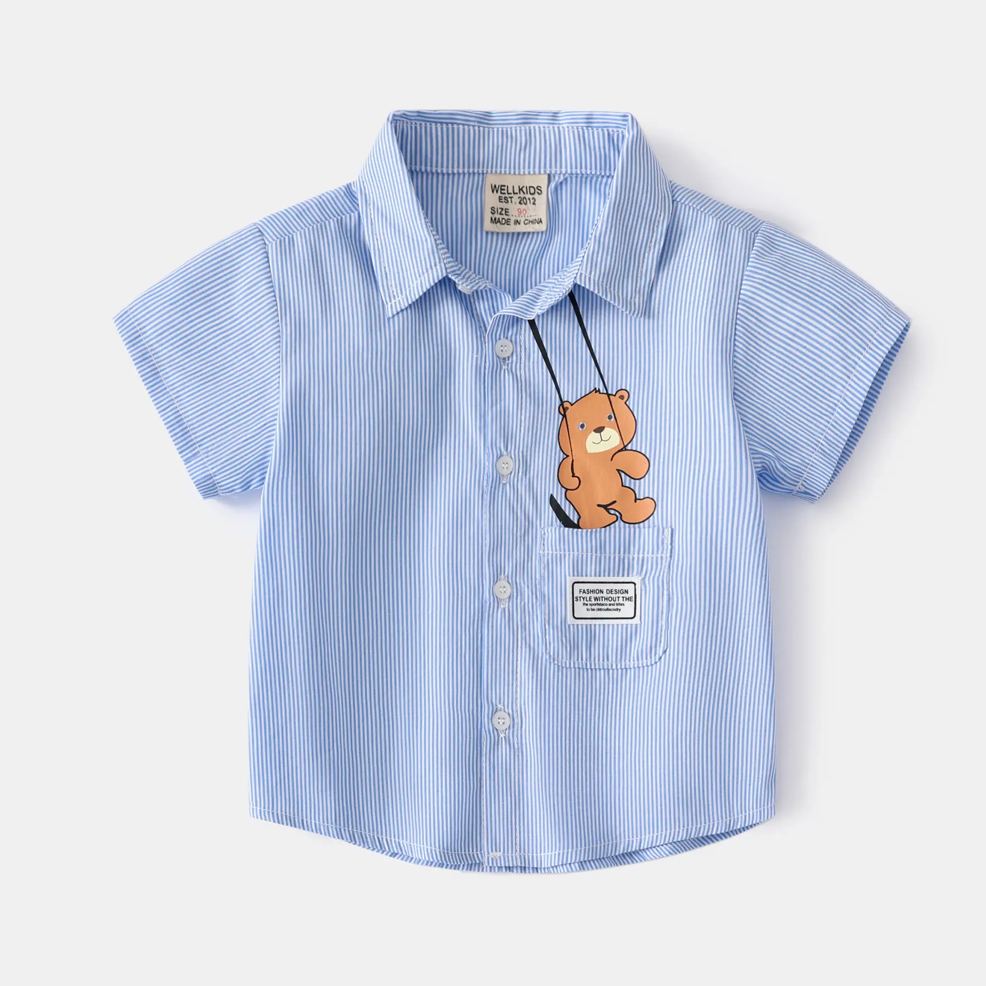Kids Bear Print T-Shirt 2023 Summer Cotton Boys - Image 2