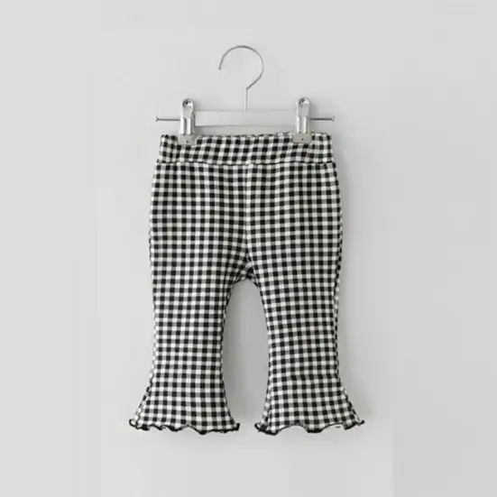 Korean Spring New Girls' Plaid Flared Pants Baby Cotton