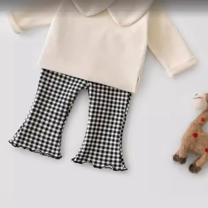 Korean Spring New Girls' Plaid Flared Pants Baby Cotton