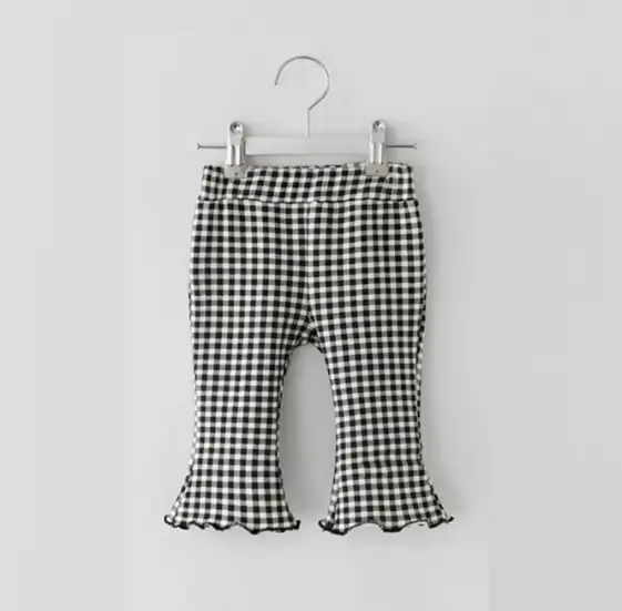 Korean Spring New Girls' Plaid Flared Pants Baby Cotton