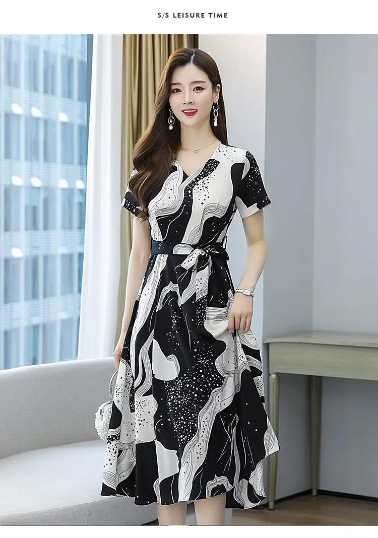 Red Printed High Waist Summer Dress for Women — feature 13
