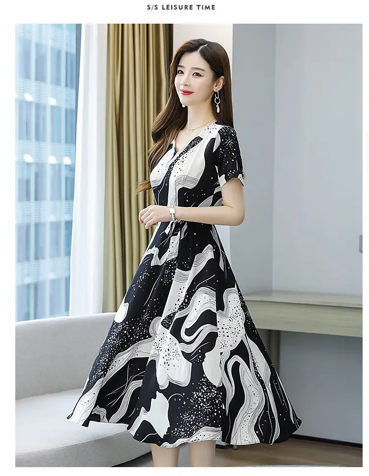 Red Printed High Waist Summer Dress for Women — feature 14