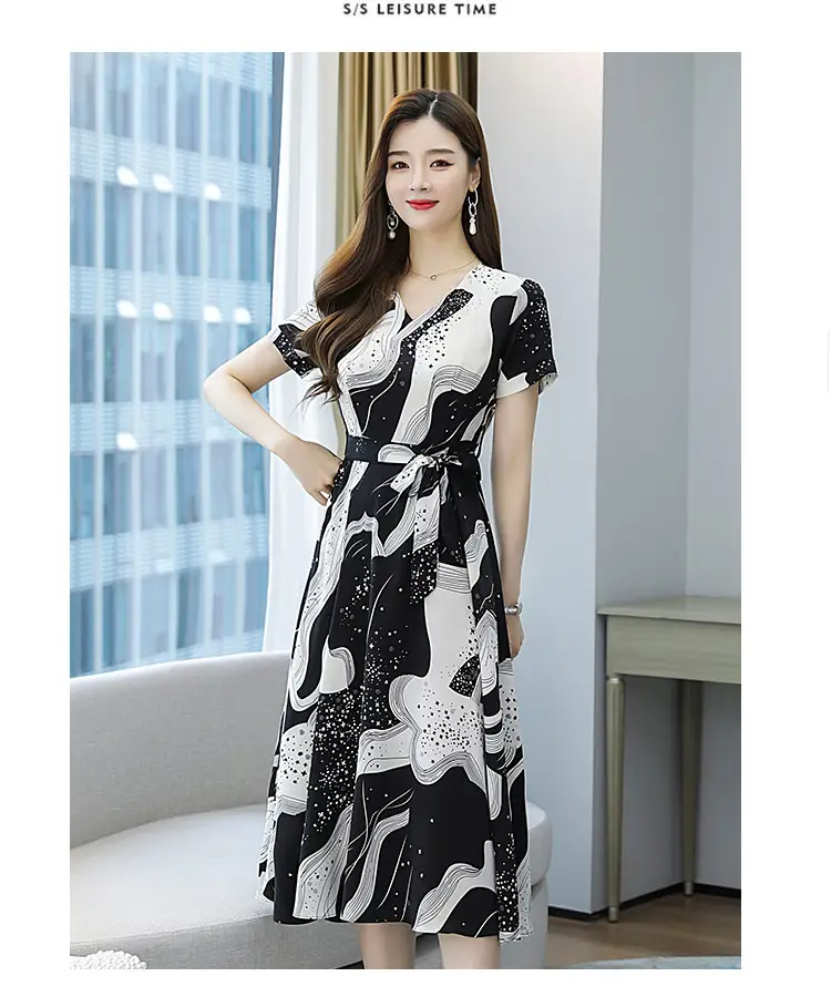 Red Printed High Waist Summer Dress for Women — feature 15