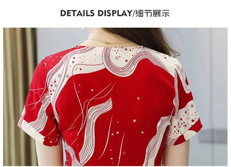 Red Printed High Waist Summer Dress for Women — feature 17