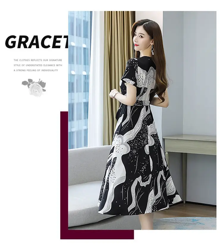 Red Printed High Waist Summer Dress for Women — feature 4