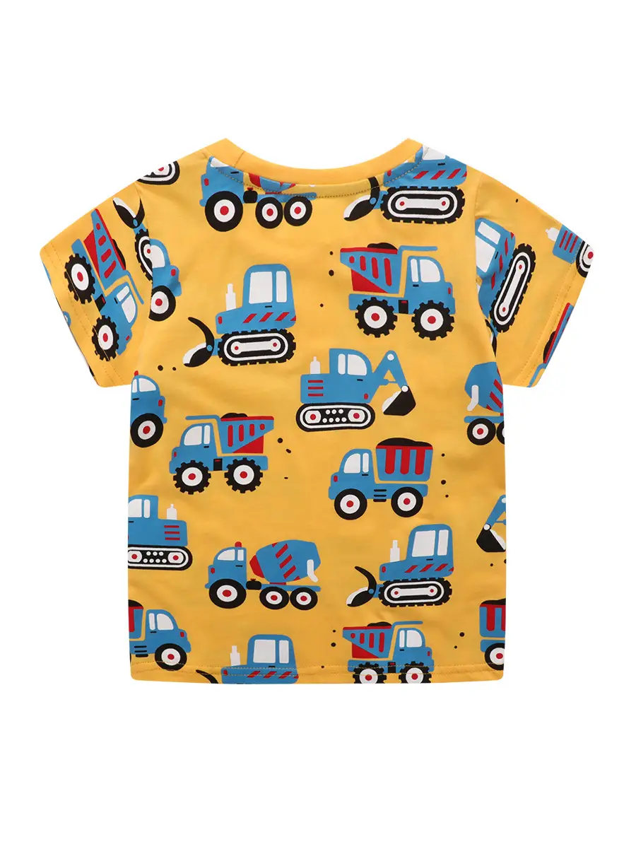 Boys' Cartoon Truck T-Shirt Yellow Medium Size - Image 3