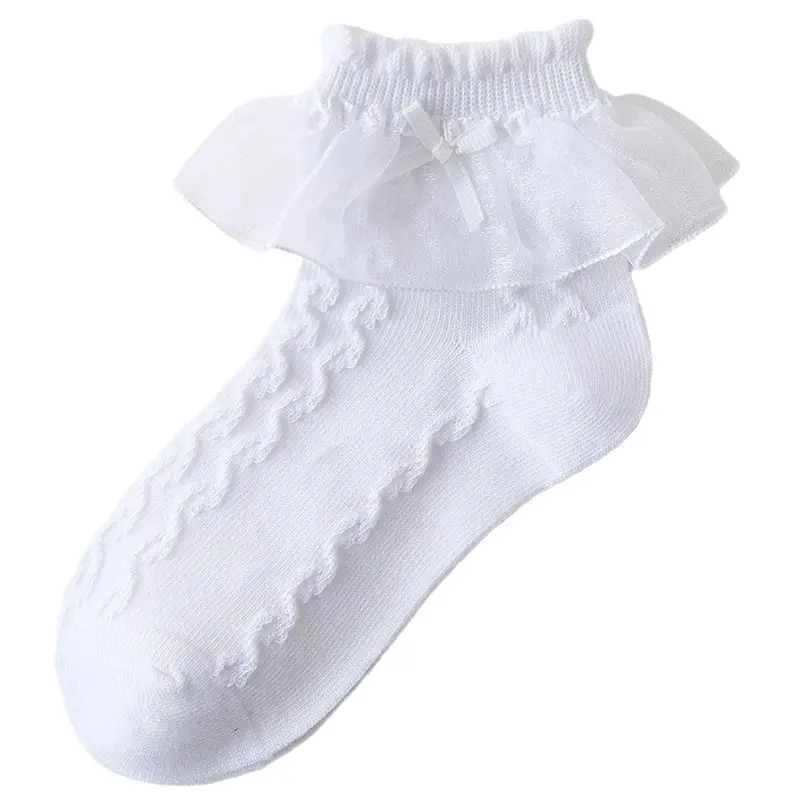 White Bow Lace Baby Socks for Girls Middle Children - Image 11