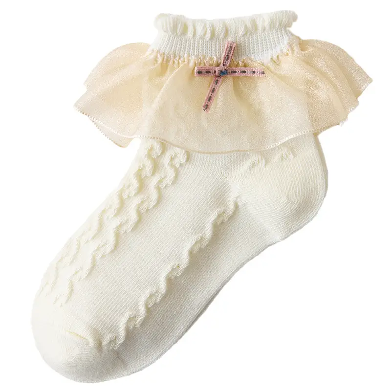 White Bow Lace Baby Socks for Girls Middle Children - Image 4