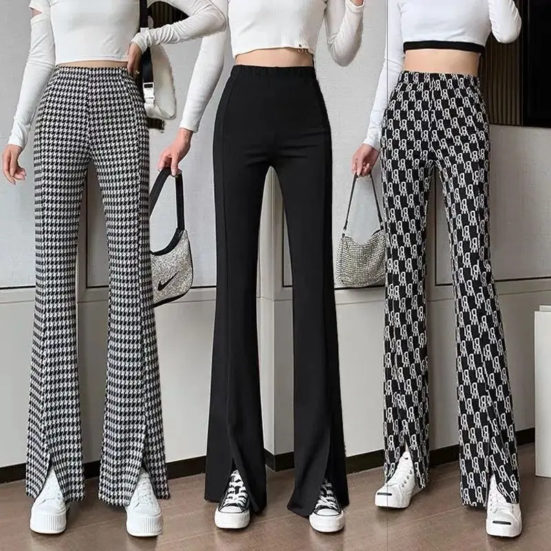 Women's White Black Checkered Wide Leg Pants with On Logo - Image 6