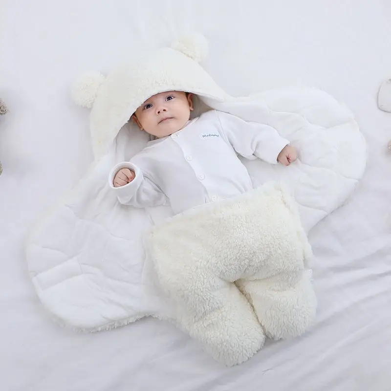 Pink Bear Hooded Newborn Swaddle Blanket