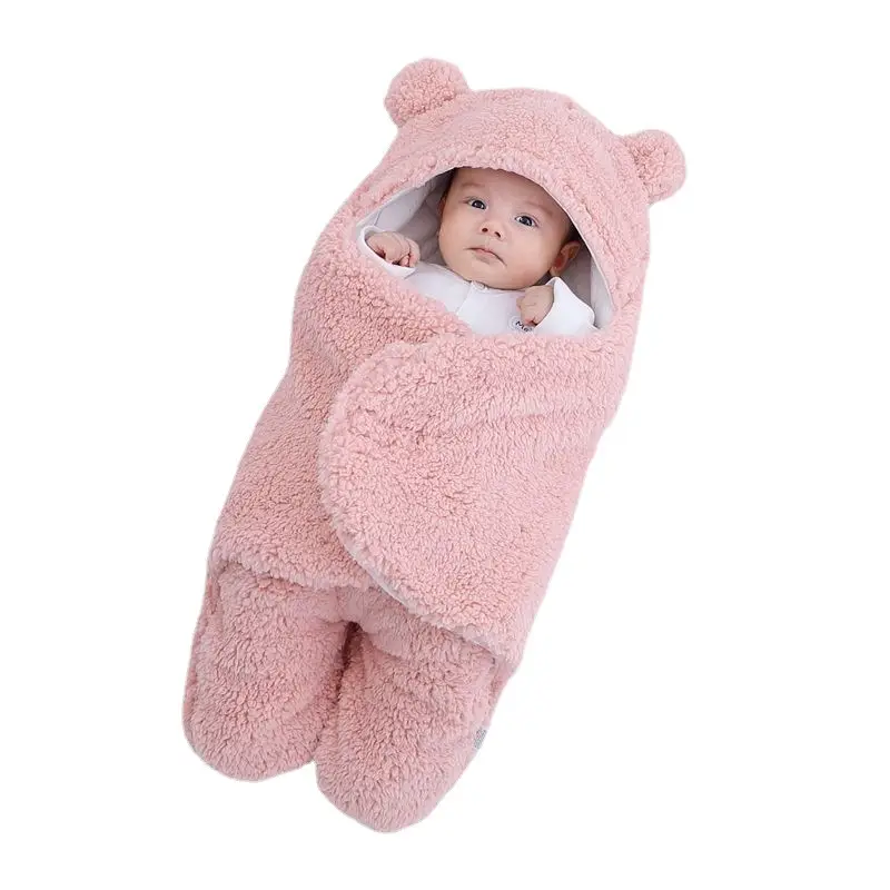 Pink Bear Hooded Newborn Swaddle Blanket