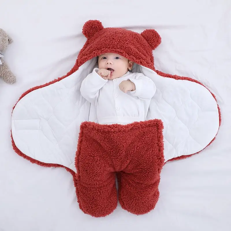 Pink Bear Hooded Newborn Swaddle Blanket