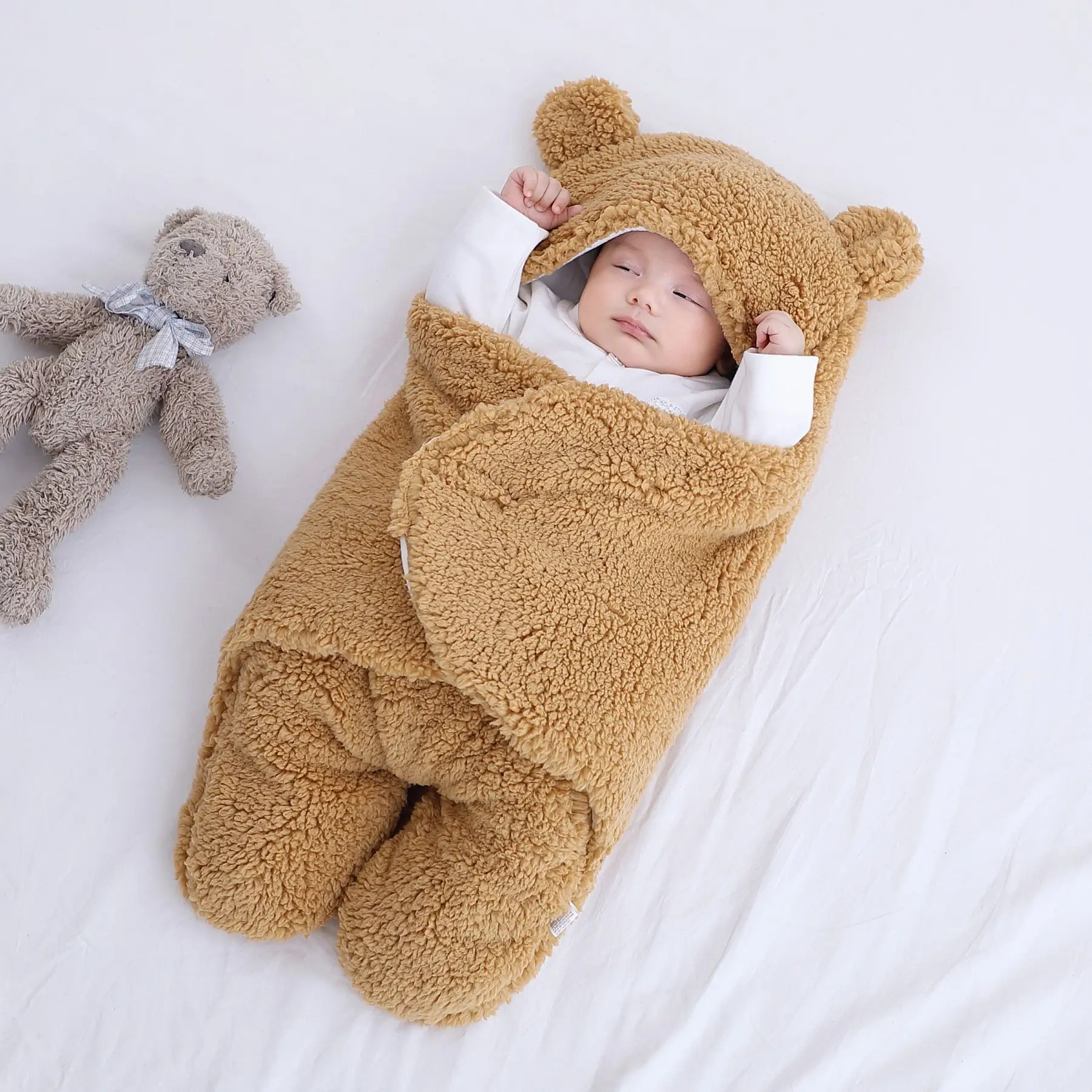 Pink Bear Hooded Newborn Swaddle Blanket