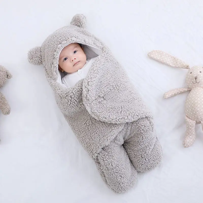 Pink Bear Hooded Newborn Swaddle Blanket
