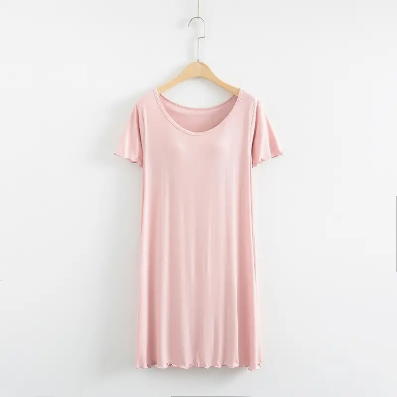 Modal Padded Short-Sleeved Dress Pajamas Without Bra Loose Large Size Ruffled Home Clothes for Women Summer