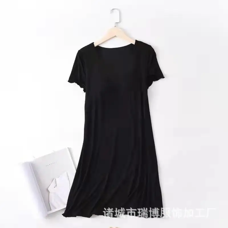 Modal Padded Short-Sleeved Dress Pajamas Without Bra Loose Large Size Ruffled Home Clothes for Women Summer