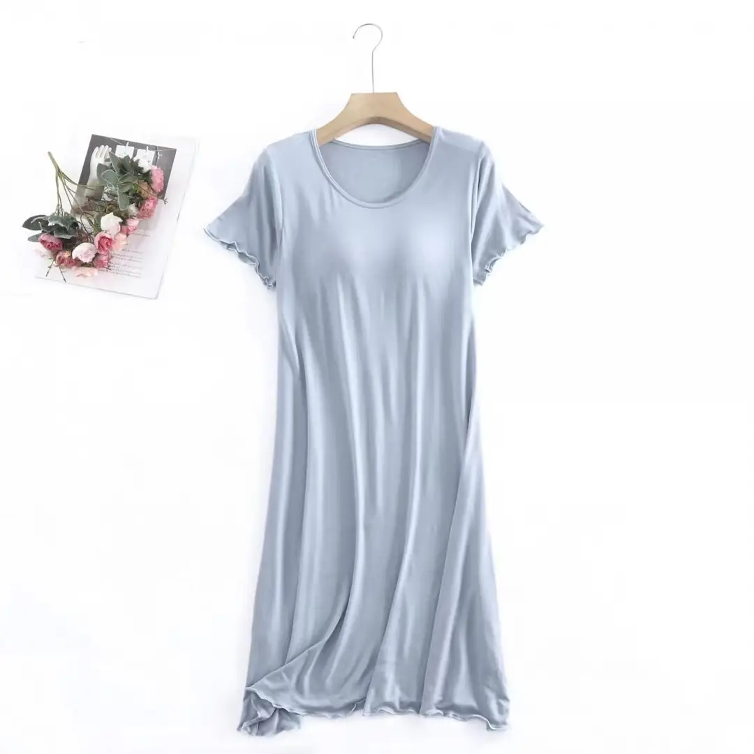 Modal Padded Short-Sleeved Dress Pajamas Without Bra Loose Large Size Ruffled Home Clothes for Women Summer