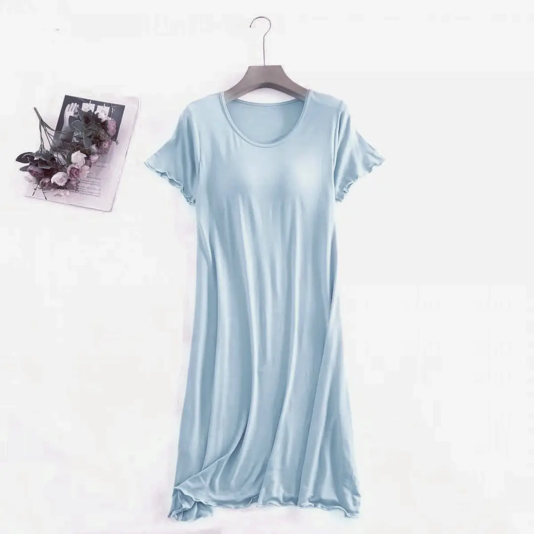 Modal Padded Short-Sleeved Dress Pajamas Without Bra Loose Large Size Ruffled Home Clothes for Women Summer