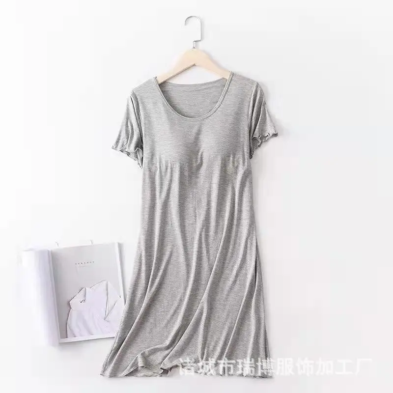 Modal Padded Short-Sleeved Dress Pajamas Without Bra Loose Large Size Ruffled Home Clothes for Women Summer