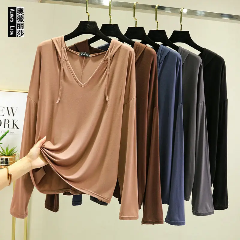 Women Long Sleeve V Neck T-Shirt Light Blue Large - Image 28