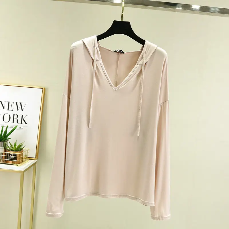 Women Long Sleeve V Neck T-Shirt Light Blue Large - Image 30