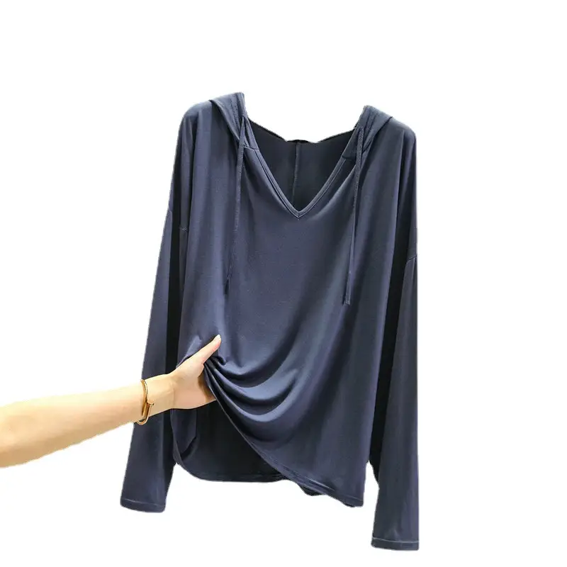 Women Long Sleeve V Neck T-Shirt Light Blue Large - Image 32