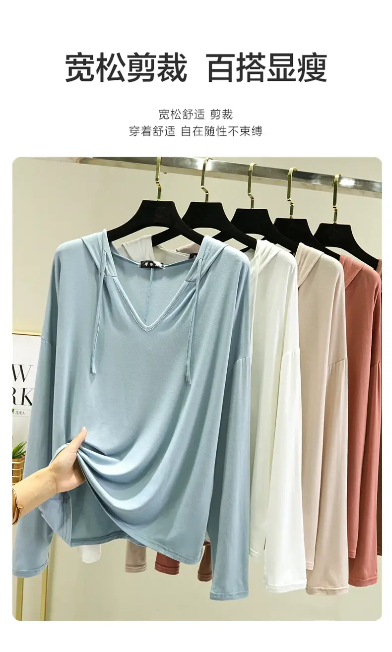 Women Long Sleeve V Neck T-Shirt Light Blue Large — feature 11