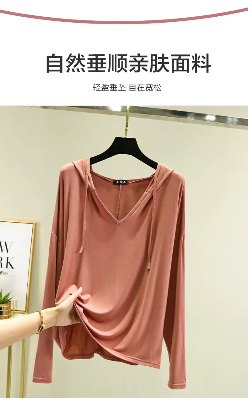 Women Long Sleeve V Neck T-Shirt Light Blue Large — feature 12