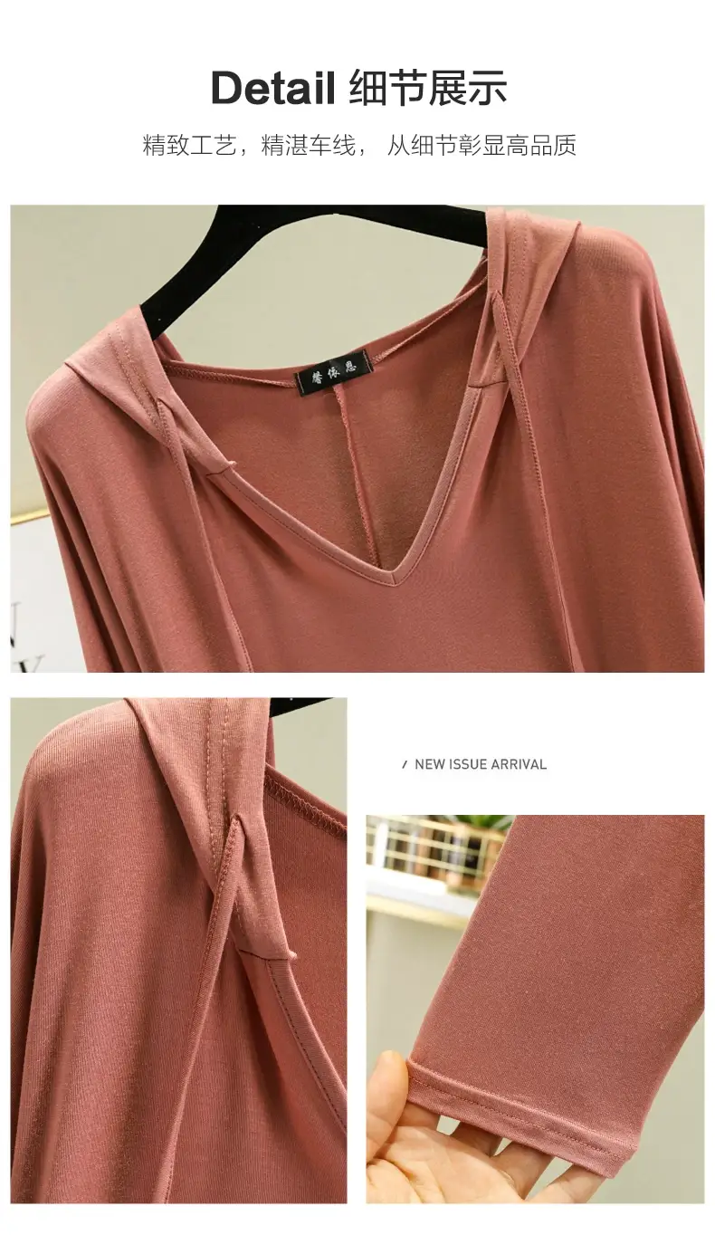 Women Long Sleeve V Neck T-Shirt Light Blue Large — feature 13