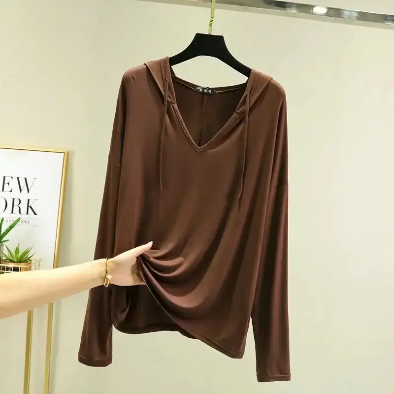 Women Long Sleeve V Neck T-Shirt Light Blue Large - Image 13