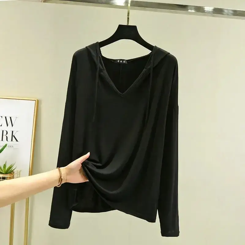 Women Long Sleeve V Neck T-Shirt Light Blue Large - Image 3
