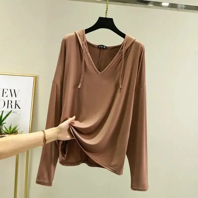 Women Long Sleeve V Neck T-Shirt Light Blue Large - Image 5