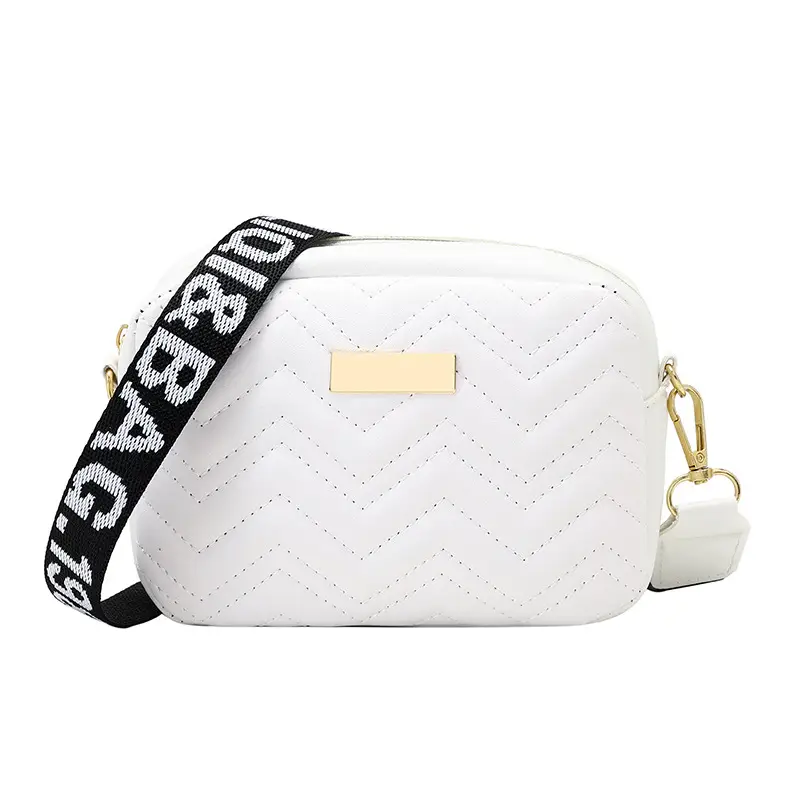 Women's Printed Ribbon Shoulder Bag Tan Chevron Design - Image 8