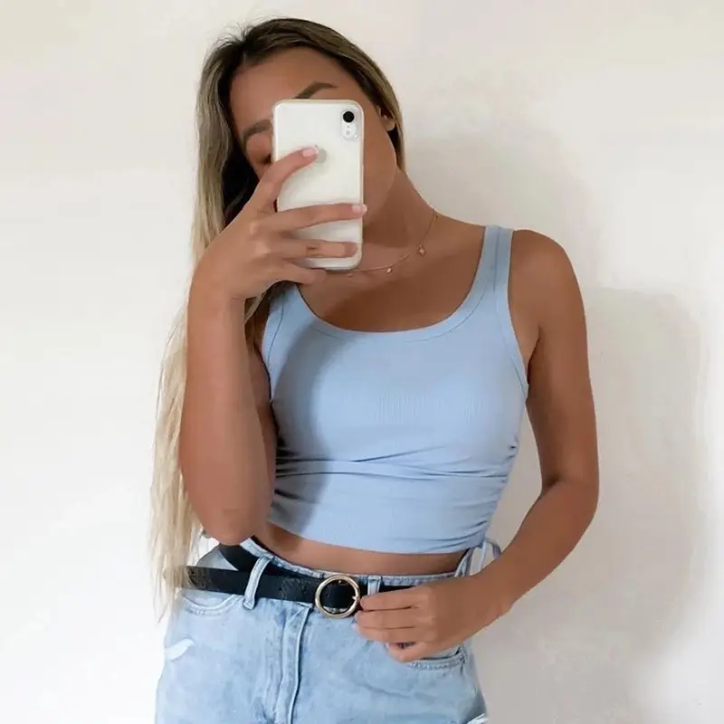 Light Blue Drawstring Chest Top for Women Spring Summer - Image 7