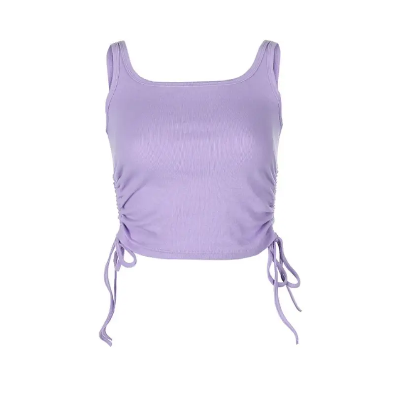 Light Blue Drawstring Chest Top for Women Spring Summer - Image 2